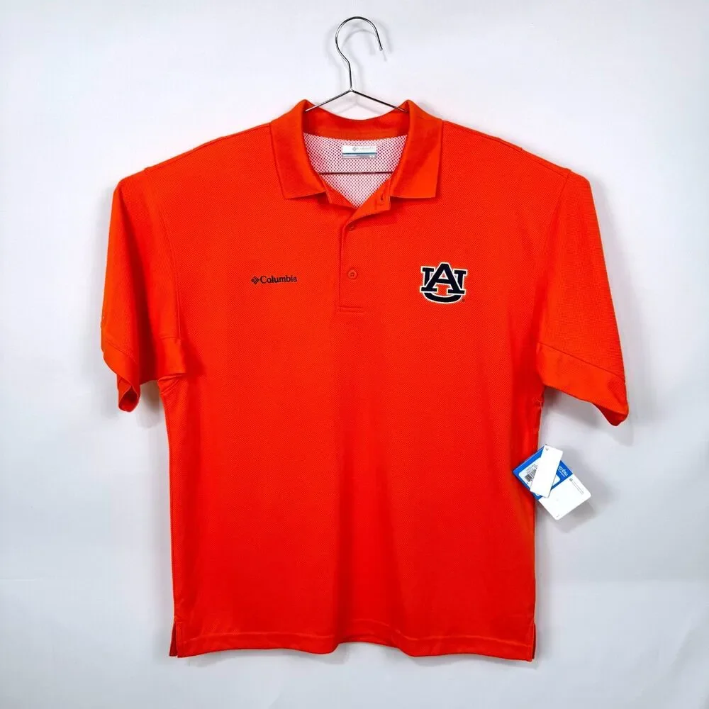Columbia PFG CLG Auburn Tigers Tamiami Polo Shirt Mens Size Medium SS Orange